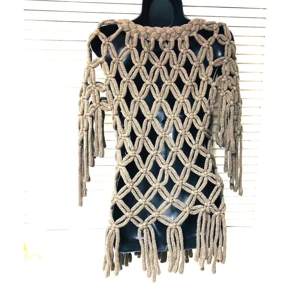 Tempo Paris Womens Crochet Open Knit Top BOHO Hippie‎ Artsy Festival Indie M L